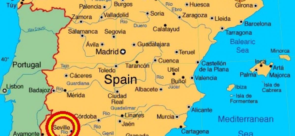mapa španielska ukazuje Seville