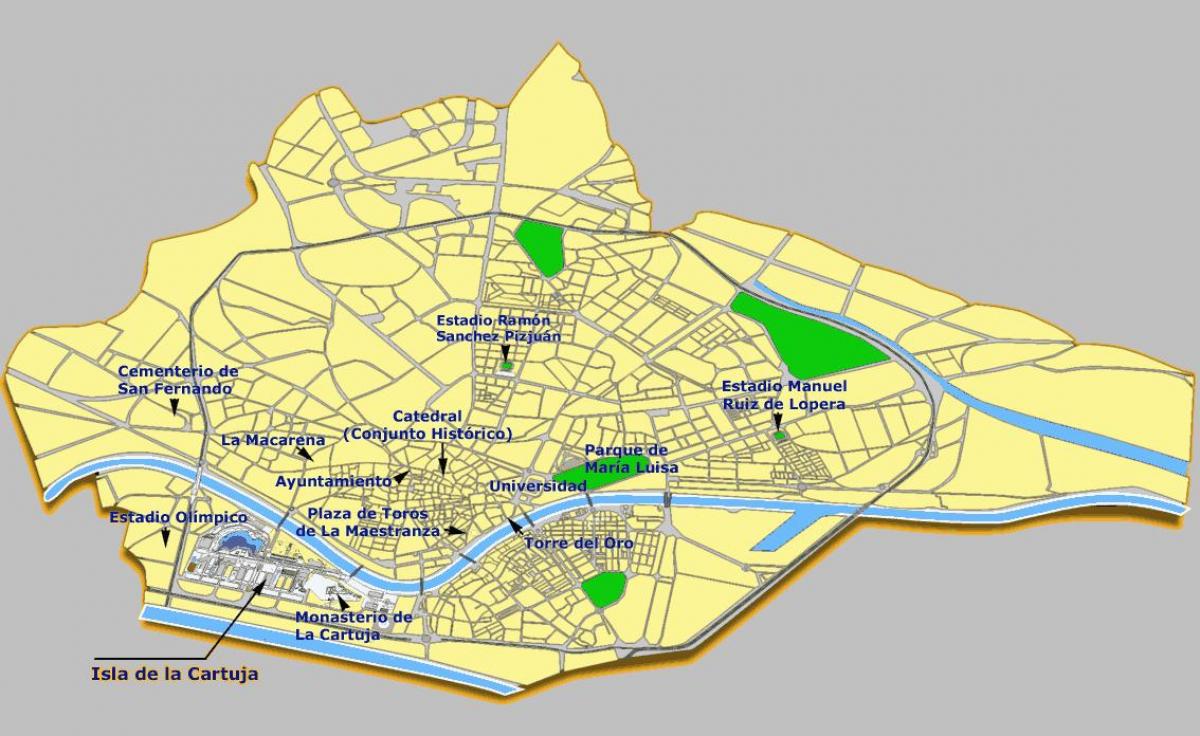 Sevilla (španielsko atrakcie mapu