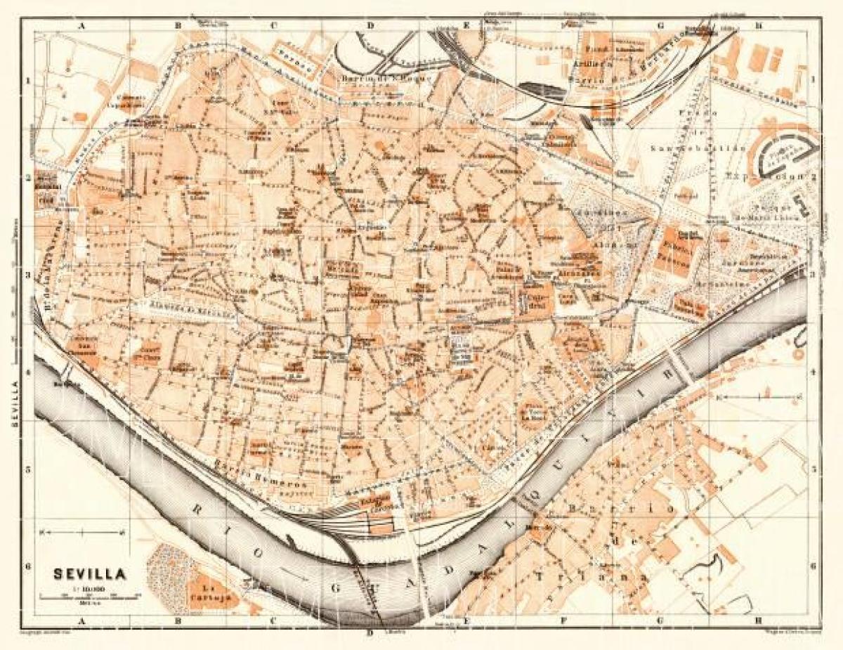 mapu starého mesta Sevilla (španielsko)