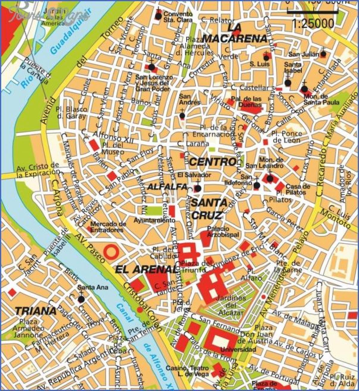 Seville pamiatky mapu