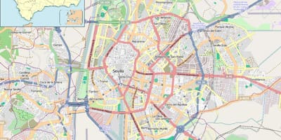 Mapa Sevilla (španielsko) štvrtí